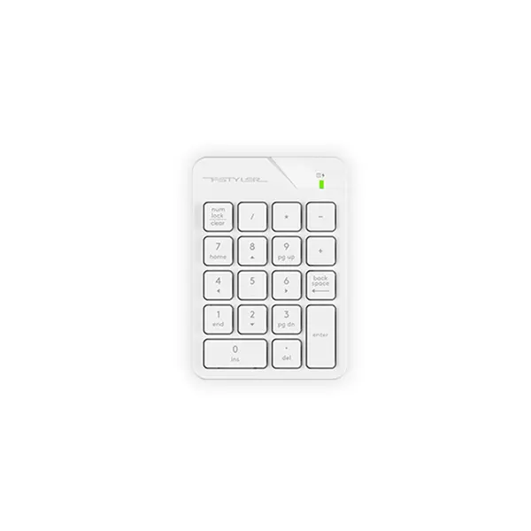 A4Tech FGK21C 2.4GHz Rechargeable Wireless Numeric Keypad, USB Type-C Charging, 18-Key Layout, Ultra-Slim Chocolate Keycaps, Laser Engraved Keycaps, Compact Wireless Numpad, White Edition 