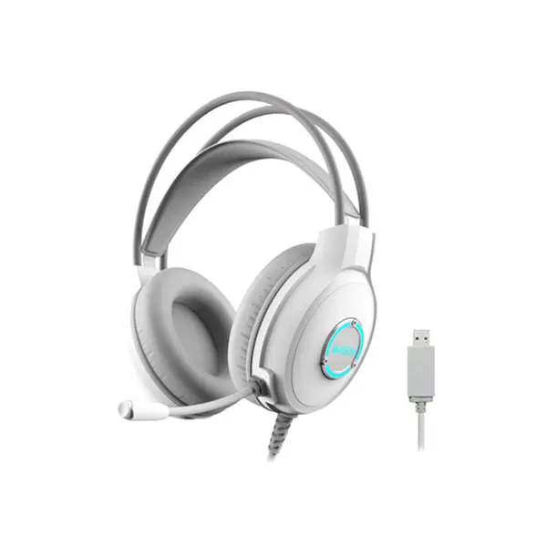 A4Tech FH300U USB Gaming Headset, Noise Cancelling Microphone, Neon Backlit Design, 50mm Speaker Drivers, USB Connectivity, Over-Ear Gaming Headset, White Edition