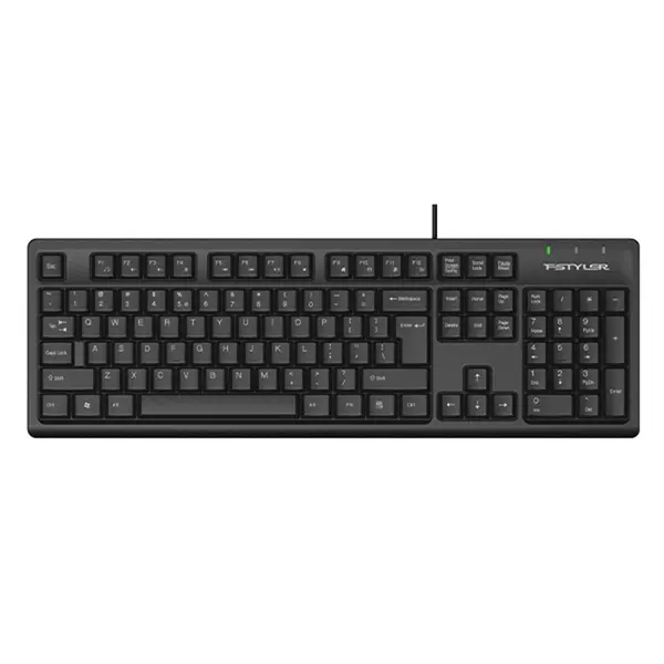 A4Tech FK12 Multimedia Wired Keyboard, Waterproof Drain Hole Design, 12 FN Multimedia Hotkeys, Laser Engraved Keycaps, Full-Size Layout, Black Edition