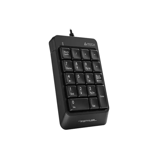 A4Tech FK13P Wired Numeric Keypad, 18 Low-Profile Keys, Slim Round-Square Keycaps, Splash-Proof Design, Laser Engraved Keycaps, USB Plug-and-Play Numpad, Black Edition