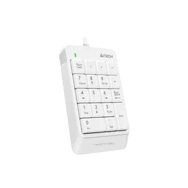 A4Tech FK13P Wired Numeric Keypad, 18 Low-Profile Keys, Slim Round-Square Keycaps, Splash-Proof Design, Laser Engraved Keycaps, USB Plug-and-Play Numpad, White Edition