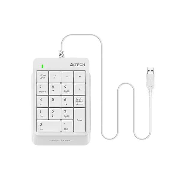 A4Tech FK13P Wired Numeric Keypad, 18 Low-Profile Keys, Slim Round-Square Keycaps, Splash-Proof Design, Laser Engraved Keycaps, USB Plug-and-Play Numpad, White Edition