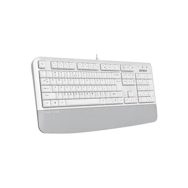 A4Tech FK20 Multimedia Wired Keyboard, Waterproof Drain Hole Design, 12 FN Multimedia Hotkeys, Laser Engraved Keycaps, Full-Size Layout, White Edition
