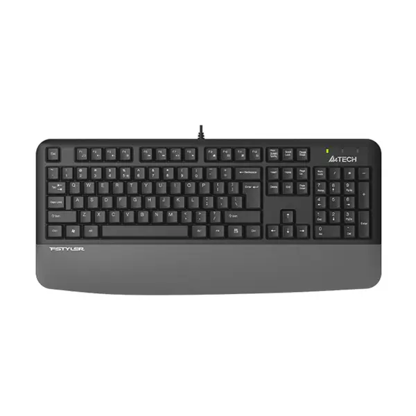 A4Tech FK20 Multimedia Wired Keyboard, Waterproof Drain Hole Design, 12 FN Multimedia Hotkeys, Laser Engraved Keycaps, Full-Size Layout, Grey Edition