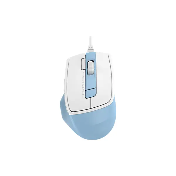 A4Tech FM45S Air Silent Click Wired Optical Mouse, Dual-Function Desk + Air Control, 2400 DPI 4-Level Adjustable Sensor, 1000Hz Adjustable Report Rate, 7 Programmable Buttons, lcy Blue Edition