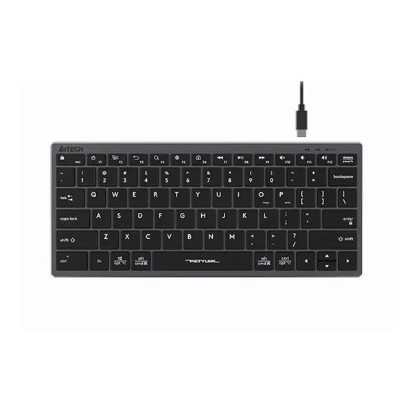 A4Tech FX51 Scissor Switch Wired Keyboard, Ultra-Slim Chocolate Keycaps, USB Type-C Detachable Cable, 12 FN Multimedia Hotkeys, Splash-Proof Design, Black Edition