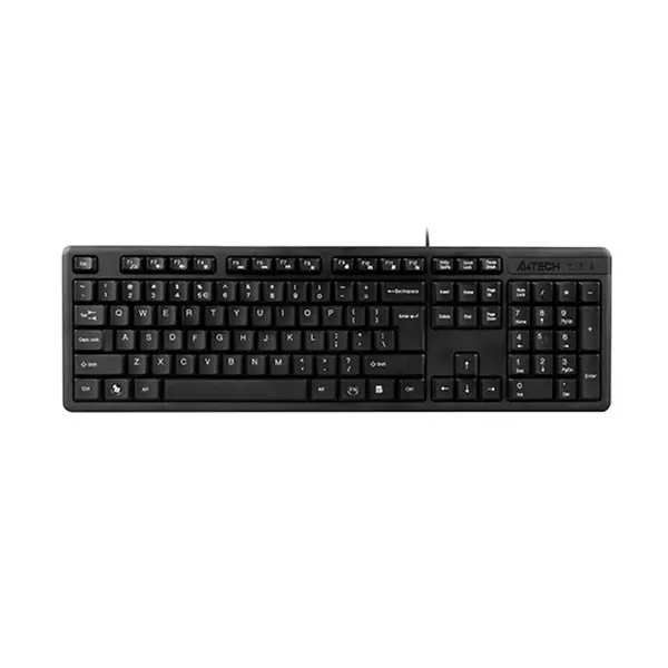 A4Tech KK-3 Multimedia Wired Keyboard, 12 Multimedia Hotkeys, Laser Engraved Keycaps, Full-Size Layout, USB Plug-and-Play Design, Black Edition