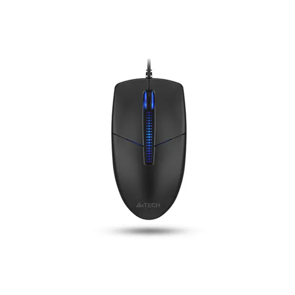 A4Tech N-530S Illuminated Backlit Silent Click Wired Optical Mouse, Blue LED Backlight, 1200 DPI Optical Sensor, 4-Way Smart Wheel, 8-in-One Gesture Support, Black Edition