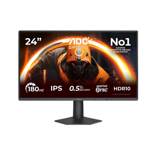 AOC 24G50F 23.8-Inch Full HD IPS Gaming Monitor, 180Hz OC Refresh Rate, 0.5ms MPRT, Adaptive Sync, HDR10, 300 Nits, 1500:1 Contrast, DisplayPort 1.4 & HDMI 2.0