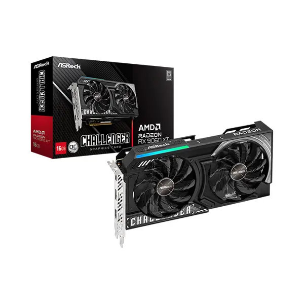 ASRock AMD Radeon RX 9060 XT Challenger 16GB Graphics Card, 16GB GDDR6 Memory, Factory Overclocked Core Clock, Dual Fan Cooling System, High-Performance 1440p Gaming GPU