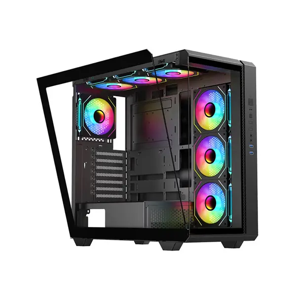 Astro AGC-U31A Rotatable PCIe ATX Gaming Case, 4 Pre-Installed ARGB Infinity Fans, Tempered Glass Side Panel, Rotatable PCIe Design, ATX Mid-Tower Gaming Chassis