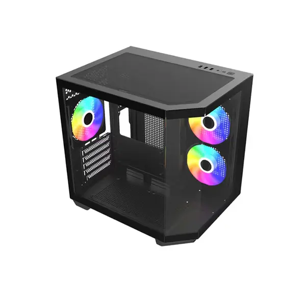 Astro AGC-X40M Dual-Chamber Micro-ATX Gaming Case, 3 Pre-Installed ARGB Fans, Tempered Glass Side Panel, Dual-Chamber Layout, Micro-ATX Gaming Chassis