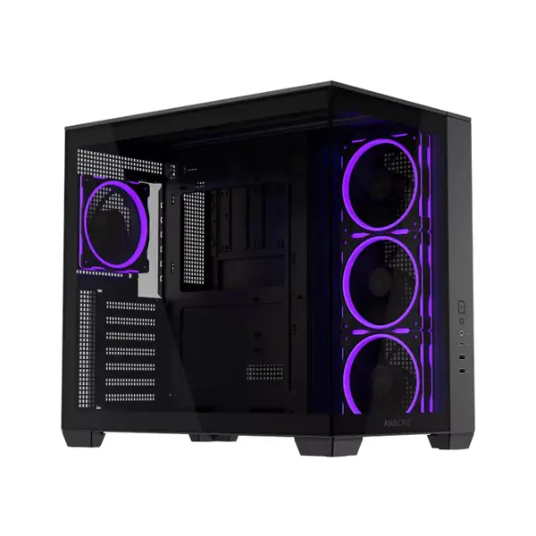 ASUS A32 Plus TG ARGB Black ATX Mid-Tower Gaming Case, 270° Panoramic Tempered Glass, 4 ARGB Fans, 360mm Radiator Support, 420mm GPU Clearance