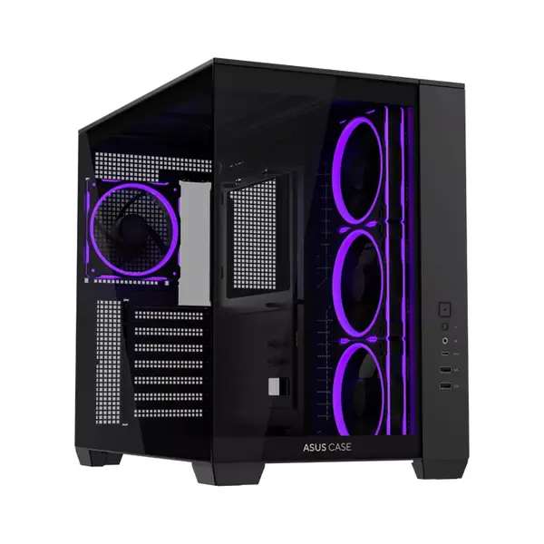 ASUS A32 Plus TG ARGB Black ATX Mid-Tower Gaming Case, 270° Panoramic Tempered Glass, 4 ARGB Fans, 360mm Radiator Support, 420mm GPU Clearance