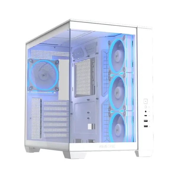 ASUS A32 PLUS TG ARGB White ATX Mid Tower Gaming Case, 270° Panoramic Tempered Glass, 4 Pre-Installed ARGB Fans, 360mm Radiator Support, 420mm GPU Clearance
