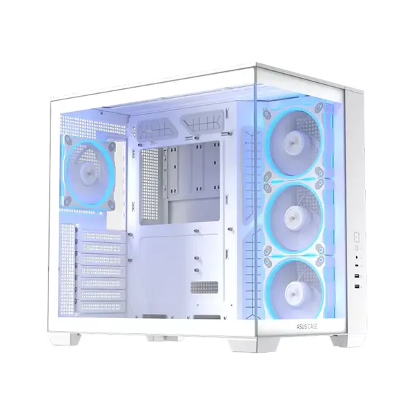 ASUS A32 PLUS TG ARGB White ATX Mid Tower Gaming Case, 270° Panoramic Tempered Glass, 4 Pre-Installed ARGB Fans, 360mm Radiator Support, 420mm GPU Clearance