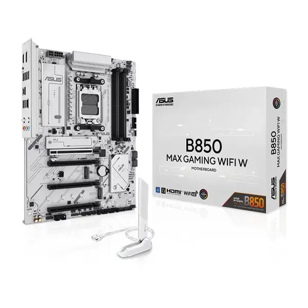ASUS B850 MAX GAMING WIFI W ATX Motherboard, AMD B850 Chipset, AM5 Socket, DDR5 Memory Support, PCIe 5.0 Expansion, WiFi 7 Connectivity, White Edition High-Performance Gaming Motherboard