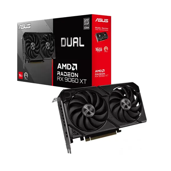 ASUS DUAL AMD Radeon RX 9060 XT 16GB GDDR6 Graphics Card, 3250MHz Boost Clock, RDNA 4 Architecture, Dual Fan Cooling Design, PCIe 5.0 Interface, Compact Factory Overclocked Gaming GPU