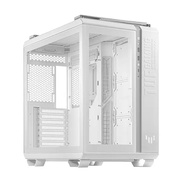 ASUS TUF Gaming GT502 White Dual-Chamber Mid-Tower Gaming Case, Tempered Glass ATX Chassis, 360mm Radiator Support, USB Type-C