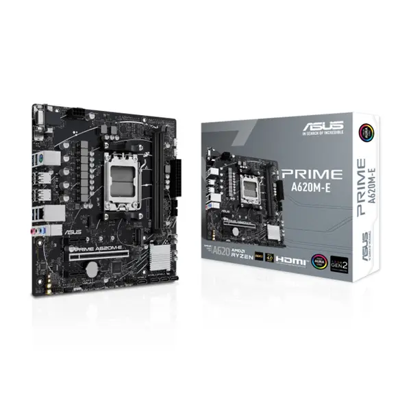 ASUS PRIME A620M-E Micro-ATX Motherboard, AMD A620 Chipset, AM5 Socket, DDR5 Memory Support, PCIe 4.0 Expansion, Comprehensive Cooling Controls, Entry-Level Ryzen Platform Motherboard