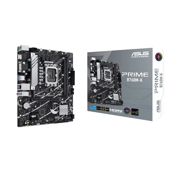 ASUS PRIME B760M-K Micro-ATX Motherboard, Intel B760 Chipset, LGA1700 Socket, DDR5 Memory Support, PCIe 4.0 Expansion, M.2 NVMe Storage Support, Essential Performance Desktop Motherboard