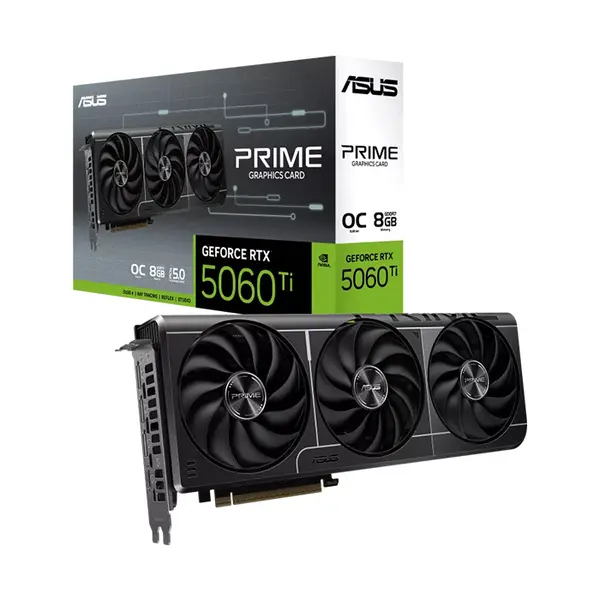 ASUS PRIME GeForce RTX 5060 Ti OC Edition 8GB GDDR7 Graphics Card, 2647MHz Boost Clock, NVIDIA Blackwell Architecture, 8GB GDDR7 Memory, Triple Fan Cooling Design, PCIe 5.0 Interface, Factory Overclocked High Performance Gaming GPU
