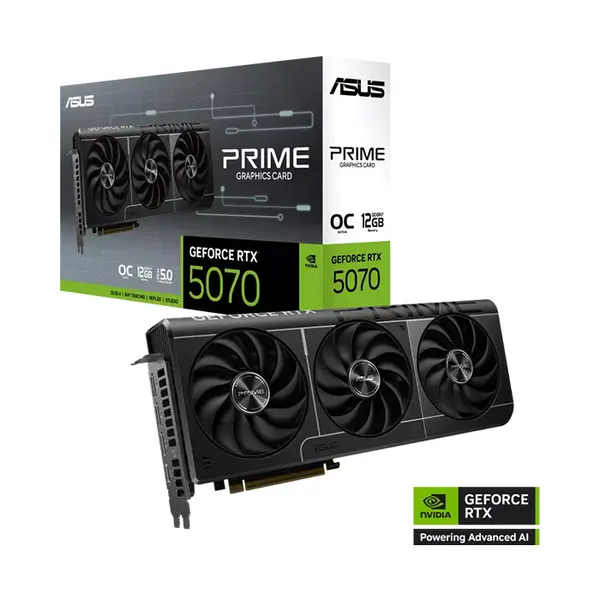 ASUS PRIME GeForce RTX 5070 OC Edition 12GB GDDR7 Graphics Card, 2587MHz Boost Clock, NVIDIA Blackwell Architecture, 12GB GDDR7 Memory, Triple Fan Cooling Design, PCIe 5.0 Interface, Factory Overclocked High Performance Gaming GPU