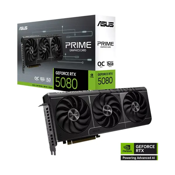 ASUS PRIME RTX 5080 16G GeForce RTX 5080 OC Edition 16GB GDDR7 Graphics Card, 2685MHz Boost Clock, NVIDIA Blackwell Architecture, 16GB GDDR7 Memory, Triple Fan Cooling Design, PCIe 5.0 Interface, Factory Overclocked High Performance Gaming GPU