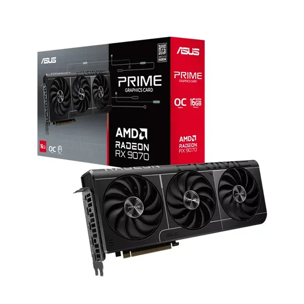 ASUS PRIME AMD Radeon RX 9070 OC Edition 16GB GDDR6 Graphics Card, 2610MHz Boost Clock, RDNA 4 Architecture, Triple Fan Cooling Design, PCIe 5.0 Interface, Factory Overclocked High Performance Gaming GPU