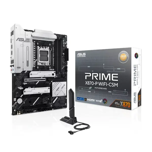 ASUS PRIME X870-P WIFI CSM ATX Motherboard, AMD X870 Chipset, AM5 Socket, DDR5 Memory Support, PCIe 5.0 Graphics and Storage Support, WiFi Connectivity, ASUS Corporate Stable Model Business Motherboard