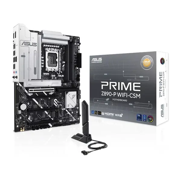 ASUS PRIME Z890-P WIFI CSM ATX Motherboard, Intel Z890 Chipset, LGA1851 Socket, DDR5 Memory Support, PCIe 5.0 Graphics and Storage Support, WiFi 7 Connectivity, ASUS Corporate Stable Model Business Motherboard