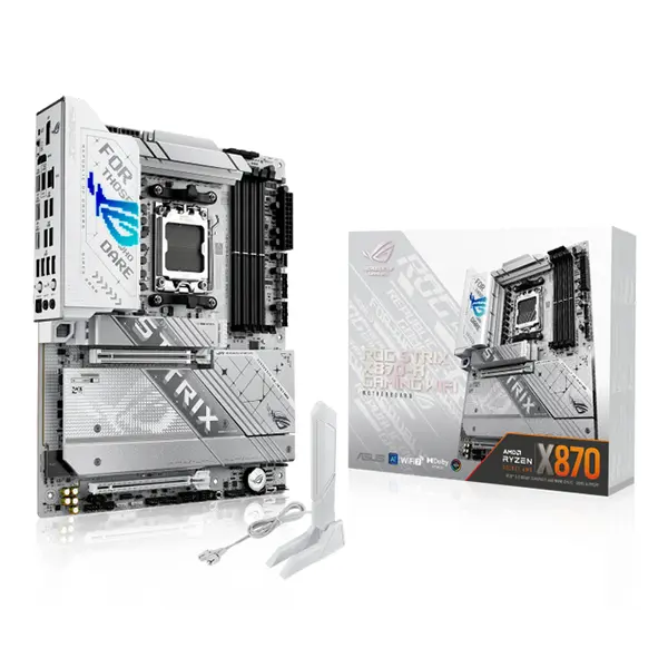 ASUS ROG STRIX X870-A GAMING WIFI ATX Motherboard, AMD X870 Chipset, AM5 Socket, DDR5 Memory Support, PCIe 5.0 Expansion, WiFi 7 Connectivity, USB4 Ports, White Edition Gaming Motherboard