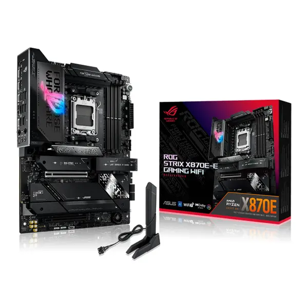 ASUS ROG STRIX X870E-E GAMING WIFI ATX Motherboard, AMD X870E Chipset, AM5 Socket, DDR5 Memory Support, PCIe 5.0 Graphics and Storage Support, WiFi 7 Connectivity, USB4 Ports, High-End Gaming Motherboard