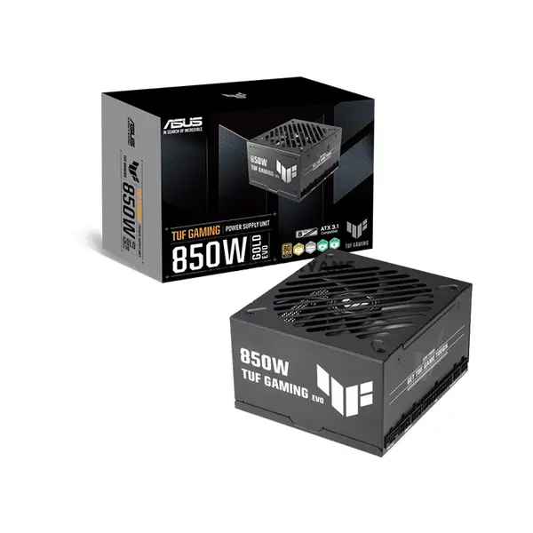 ASUS TUF Gaming 850W Gold EVO Power Supply, ATX 3.1, PCIe 5.1, 80 PLUS Gold, Cybenetics Platinum 230V / Gold 115V, 12V-2x6 16-Pin Connector, Fully Modular, 140mm Compact Design, TUF-GAMING-850G-EVO