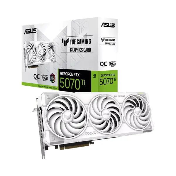 ASUS TUF GAMING GeForce RTX 5070 Ti White OC Edition 16GB GDDR7 Graphics Card, 2610MHz Boost Clock, NVIDIA Blackwell Architecture, Triple Axial-Tech Fan Cooling, PCIe 5.0 Interface, Factory Overclocked White Gaming GPU