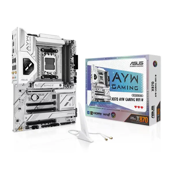 ASUS X870 AYW GAMING WIFI W ATX Motherboard, AMD X870 Chipset, AM5 Socket, DDR5 Memory Support, PCIe 5.0 Expansion, WiFi 7 Connectivity, White Edition High-Performance Gaming Motherboard
