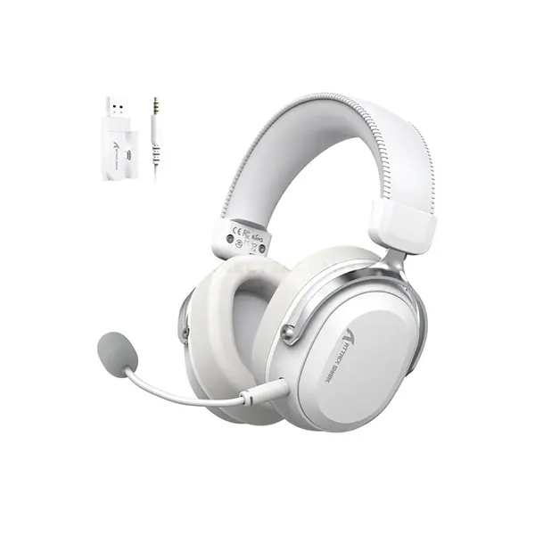 Attack Shark L30 PRO Silver White Wireless Gaming Headset, 50mm Drivers, Virtual 7.1 Surround Sound, 20ms Low Latency, Tri-Mode Connectivity, Detachable Noise-Canceling Microphone, Aluminum Alloy Frame & 1100mAh Battery