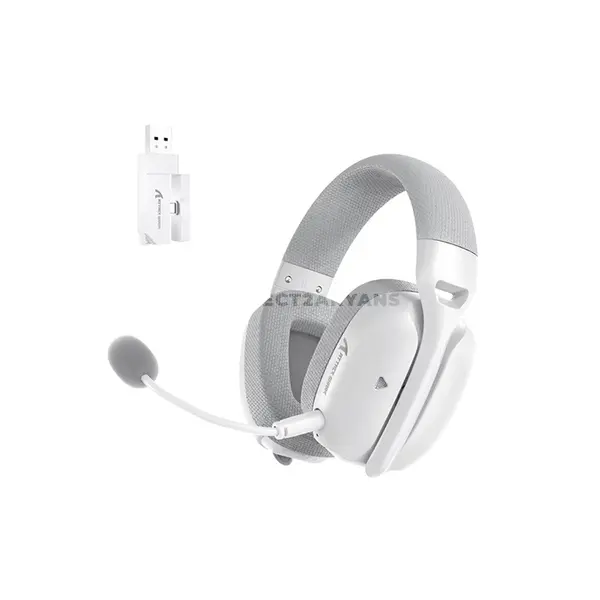 Attack Shark L80 PRO White Wireless Gaming Headset, 40mm Drivers, 20ms Low Latency, Tri-Mode Bluetooth 5.3 2.4GHz & 3.5mm Wired, Detachable Dual Microphone System, 203g Lightweight Design, 300mAh Battery & 2-in-1 USB-A/Type-C Receiver