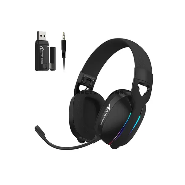 Attack Shark L90 Black Wireless Gaming Headset, 40mm Neodymium Drivers, Virtual 7.1 Surround Sound, Tri-Mode Bluetooth 5.3 2.4GHz & 3.5mm Wired, RGB Lighting, Detachable Noise-Canceling Microphone, Foldable 215g Design & 800mAh Battery