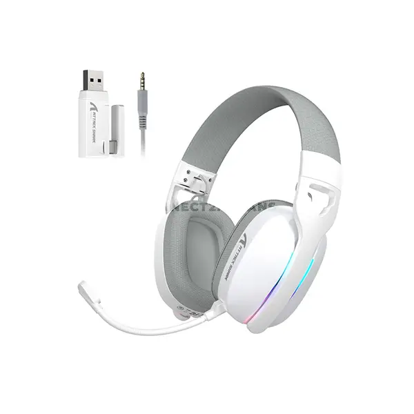 Attack Shark L90 White Wireless Gaming Headset, 40mm Neodymium Drivers, Virtual 7.1 Surround Sound, Tri-Mode Bluetooth 5.3 2.4GHz & 3.5mm Wired, RGB Lighting, Detachable Noise-Canceling Microphone, Foldable 215g Design & 800mAh Battery