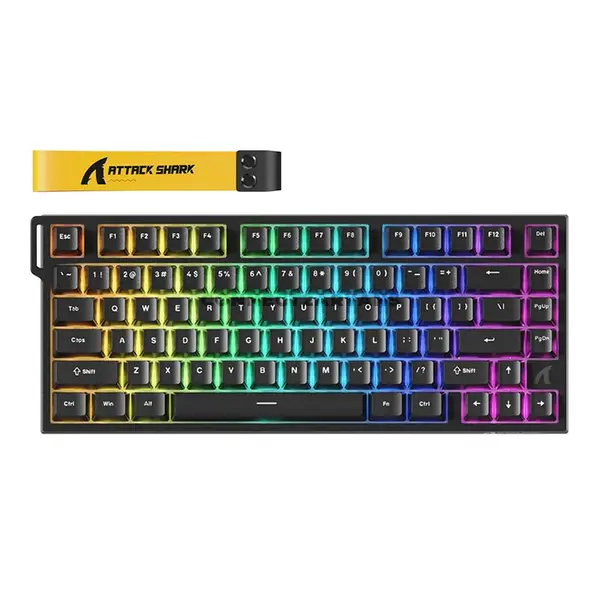 Attack Shark R82 HE Black 75% Magnetic Switch Gaming Keyboard, 80 Keys, 8000Hz Polling Rate, 256KHz Scan Rate, 0.005mm Rapid Trigger Accuracy, 0.1–3.4mm Adjustable Actuation, Hot-Swappable, PBT Double-Shot Keycaps, South-Facing 16M RGB & USB-C Wired