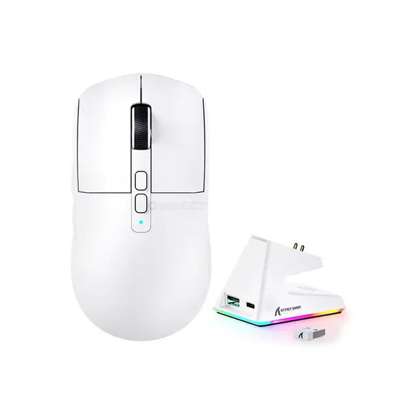 Attack Shark X6 White Wireless Gaming Mouse with Magnetic Charging Dock, PixArt PAW3395 Sensor, 26000 DPI, 49g±3g Superlight Design, Tri-Mode Bluetooth 5.2 2.4GHz & USB-C Wired, 1000Hz Polling Rate, 650 IPS, 50G Acceleration & 80 Million Clicks
