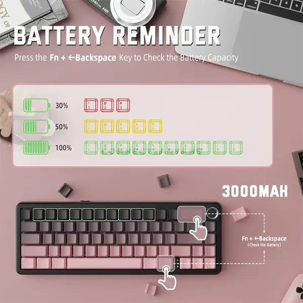 Attack Shark X66 Blackberry 60% Wireless Mechanical Gaming Keyboard, 66 Keys, Pre-Lubed Linear Strawberry Switches, Tri-Mode Bluetooth 5.0 2.4GHz & USB-C Wired, Gasket Mount, Hot-Swappable, Side-Printed PBT Keycaps, RGB, Metal Knob & 3000mAh Battery