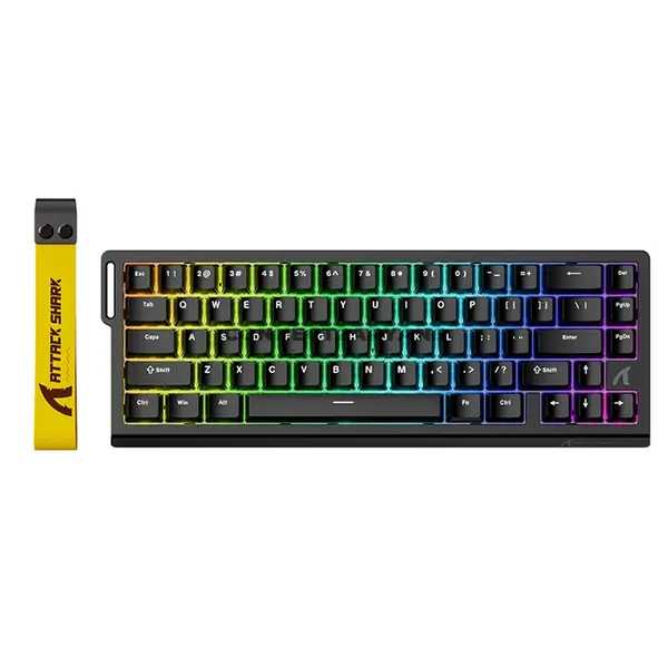 Attack Shark X68 HE Black 60% Magnetic Switch Gaming Wired Keyboard, 66 Keys, 8000Hz Polling Rate, 128K Scan Rate, 0.01mm Rapid Trigger Accuracy, Adjustable 0.1–3.4mm Actuation, Hot-Swappable Linear Magnetic Switches, PBT Double-Shot Keycaps & RGB