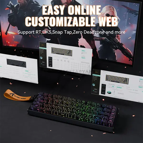 Attack Shark X68 MAX HE Black Contour 60% Aluminum Magnetic Switch Gaming Keyboard, 68 Keys, CNC Aluminum Body, 8000Hz Polling Rate, 256K Scan Rate, 0.005mm Rapid Trigger Accuracy, Adjustable 0.1–3.4mm Actuation, Hot-Swappable, PBT Double-Shot Keycap