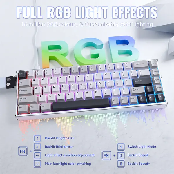 Attack Shark X68 MAX HE Starlight White 60% Aluminum Magnetic Switch Gaming Keyboard, 68 Keys, CNC Aluminum Body, 8000Hz Polling Rate, 256K Scan Rate, 0.005mm Rapid Trigger Accuracy, Adjustable 0.1–3.4mm Actuation, Hot-Swappable, PBT Double-Shot Keyc