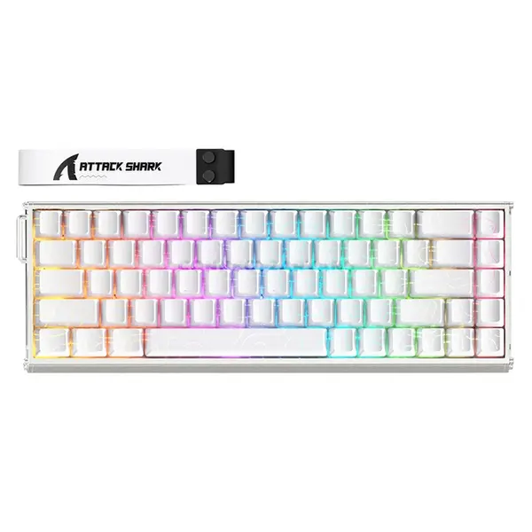 Attack Shark X68 MAX HE White Contour 60% Aluminum Magnetic Switch Gaming Keyboard, 68 Keys, CNC Aluminum Body, 8000Hz Polling Rate, 256K Scan Rate, 0.005mm Rapid Trigger Accuracy, Adjustable 0.1–3.4mm Actuation, Hot-Swappable, PBT Double-Shot Keycap