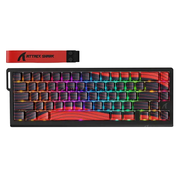 Attack Shark X68 PRO HE Black Red Contour 60% Wireless Magnetic Switch Gaming Keyboard, 66 Keys, Tri-Mode Bluetooth 2.4GHz & USB-C Wired, 8000Hz Polling, 0.01mm Rapid Trigger, 128K Scan Rate, Hot-Swappable, PBT Keycaps, RGB & 5000mAh Battery