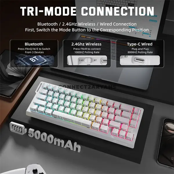 Attack Shark X68 PRO HE White Contour 60% Wireless Magnetic Switch Gaming Keyboard, 66 Keys, Tri-Mode Bluetooth 2.4GHz & USB-C Wired, 8000Hz Polling, 0.01mm Rapid Trigger, 128K Scan Rate, Hot-Swappable, PBT Double-Shot Keycaps, RGB & 5000mAh Battery