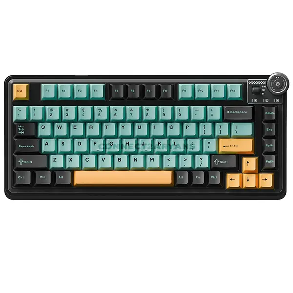 AULA AU75 Black + Green + Yellow Tri-Mode Gasket Mechanical Gaming Keyboard, Bloomfield Switch, 75% 81-Key Layout, Fully Hot-Swappable, RGB Lighting, PBT Keycaps, Multi-Function Knob, 2.4GHz / Bluetooth / Wired